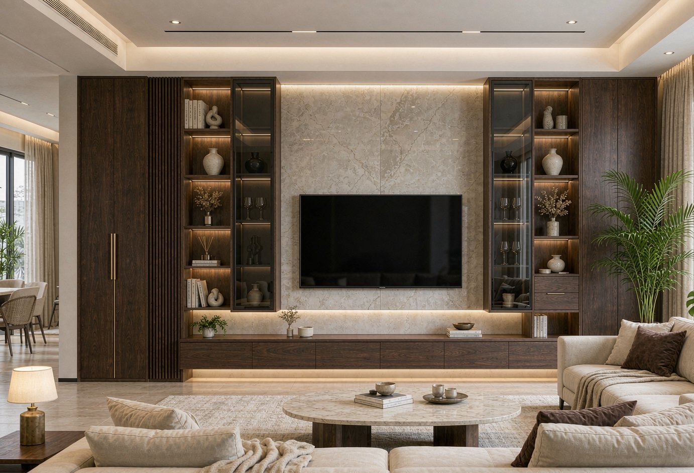 Custom TV sideboard and living room built-in furniture
