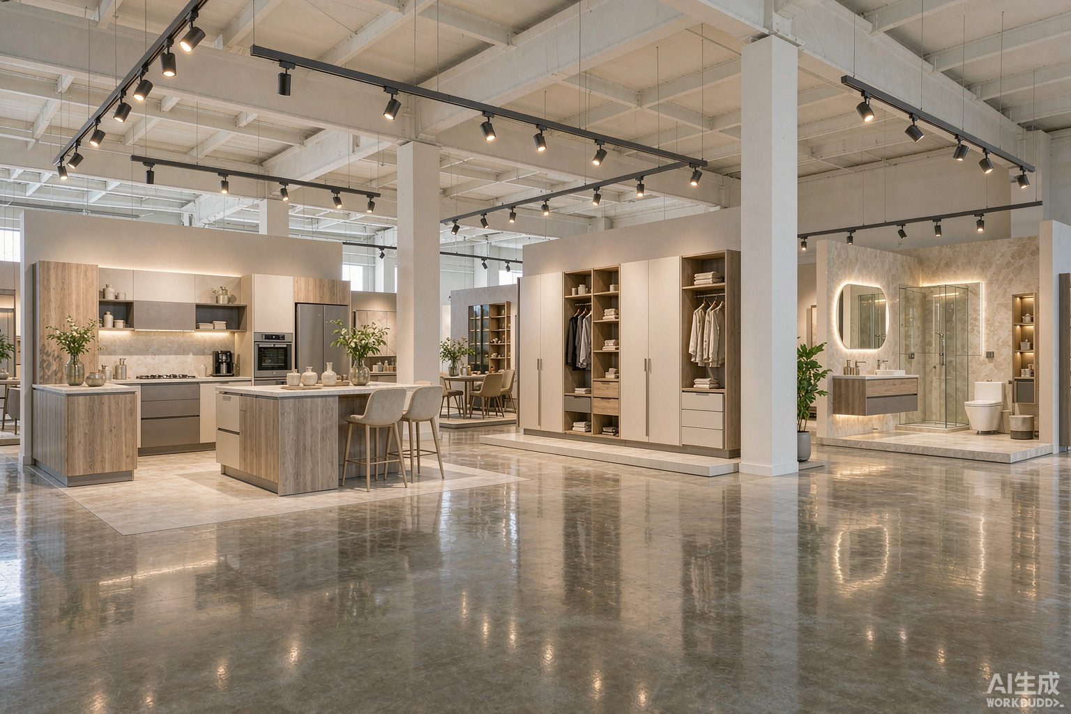 Furniture factory showroom with room displays
